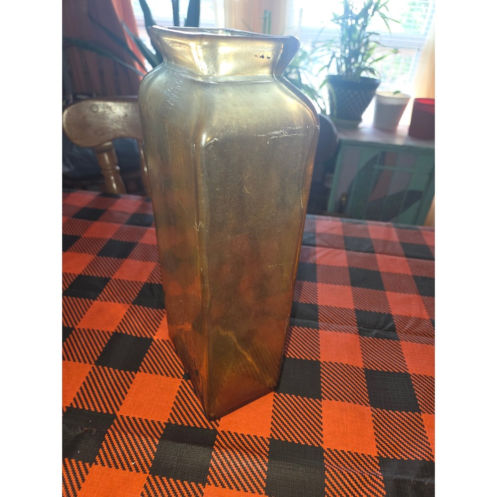 Vidrios San Miguel Recycled Glass Vase Iridescent Amber Rectangular Spain 12in